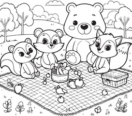 Joyful Animal Friends: Simplistic Coloring Book Illustration - 772175761