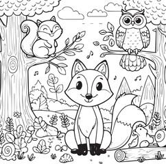 Enchanting Forest Friends: Children's Coloring Book Page