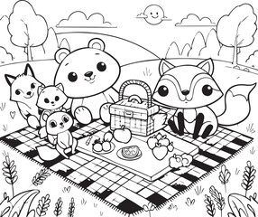 Friendly Animals Picnic: Children's Coloring Book Design - 772175799