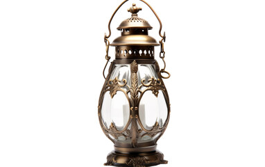 Fototapeta na wymiar A brass colored lantern with two clear glass panels casting a warm glow