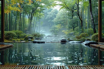 Illustrate a serene spa in the heart of Kyoto, Japan, offering guests traditional Japanese tea...