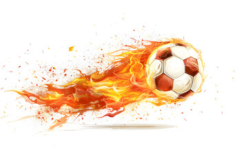 A soccer ball is on fire. The fire is orange and yellow. Generative AI