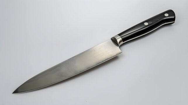 A Chef Knife with a wooden handle and a silver blade isolated on a white background