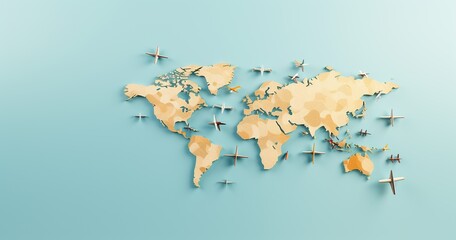 Global Air Travel and Connectivity Concept with Paper Airplanes and Map, abstract digital art wallpaper