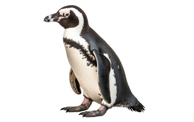 A penguin stands gracefully on its hind legs, defying gravity with elegance