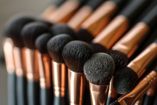 Professional Makeup Brushes A set of high-quality professional makeup brushes arranged artistically