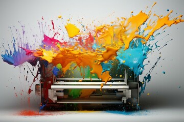 Dynamic Printer color splashes element. Laser paint. Generate Ai