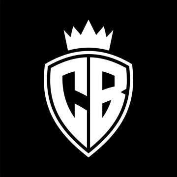 recommend clip art: CB Letter monogram shield and crown outline shape with black and white color design