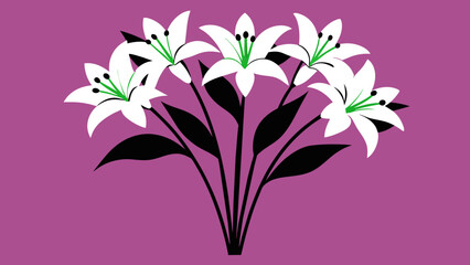 Graceful Blooms Elegant Lily Bouquet in Simple Vector Art