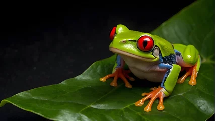 Foto op Canvas red eyed tree frog on leaf © Kashwat