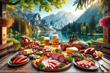 Poster traditional german/austrian snack in the alps © Comofoto