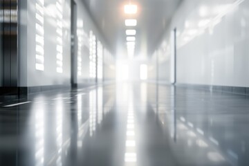 A hallway with a lot of light shining on the floor. The light is coming from a window