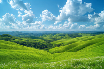 Fototapeta premium Flourishing Hills Alive with the Breath of Spring under a Sunny Sky