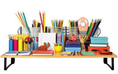 A plethora of books and pencils scattered across a wooden table