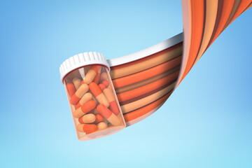3d rendering of medical jar filled with pills on blue background