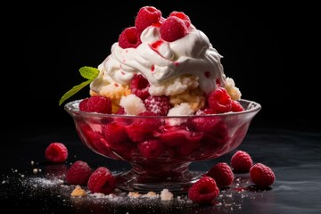 Indulgent Puff raspberries dessert food. Sweet baked. Generate Ai