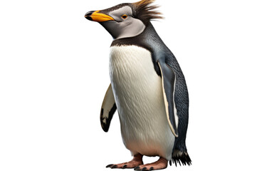 A penguin displaying a unique mohawk hairstyle on its head, standing out in the crowd