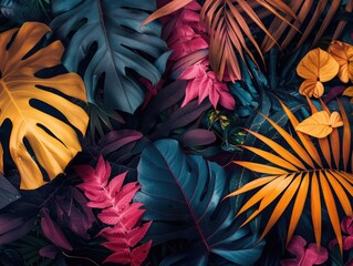A colorful image of leaves and flowers with a vibrant and lively mood. The colors are bright and bold, creating a sense of energy and excitement. The image is full of life and movement