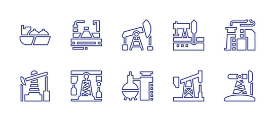Natural petroleum line icon set. Editable stroke. Vector illustration. Containing lng, petroleum, fossil, oil refinery, oil pump, mining, pump jack.