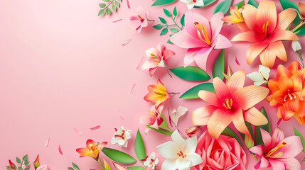 Happy Monday typography text decorate with flower on pink background