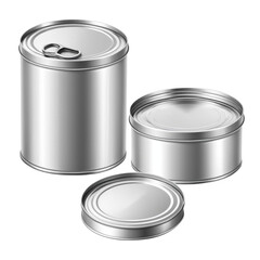realistic empty tin can and without sardine tin font view on Isolated transparent background png. generated with AI