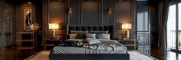 Modern Bedroom Sophistication: Luxurious Bedding and Stylish Decor in a Contemporary, Elegant Space