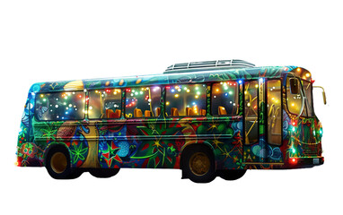 Enchanting Bus Adorned with Fairy Tale Art on transparent background.