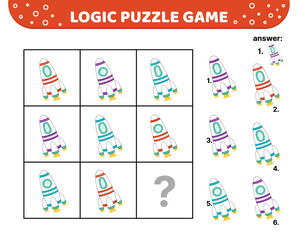 Logic puzzle game. Plump rocket. For kids. Cartoon
