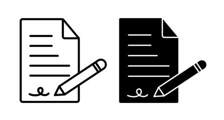 Signed Document and Contract Icon Set. Legal Paperwork and Agreement Signature Symbols.