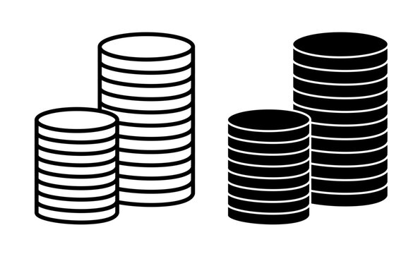 Monetary Coins and Currency Icon Set. Dollar Stacks and Cash Savings Symbols.