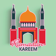 Beautiful paper cut mosque design for Islamic holy month of prayers, Ramadan Kareem celebrations.