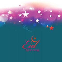 Eid Mubarak Text On Shiny Blue Star Abstrcat Background.