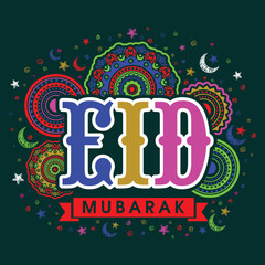 Colourful text Eid on beautiful floral design decorated background, Elegant greeting card design for Islamic Famous festival celebration.