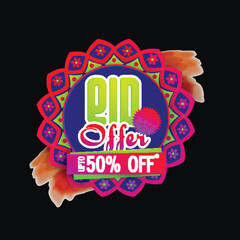 Creative colourful Sticker, Tag or Label with discount upto 50% off for Muslim Community Festival, Eid Mubarak celebration
