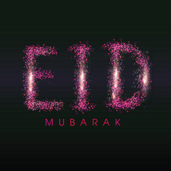 Glossy Eid Mubarak Text on Black Background.