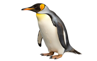 A majestic penguin stands confidently on a white background, exuding grace and charm