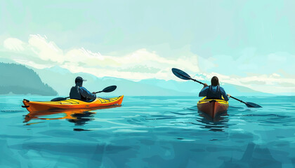 Fototapeta premium Coastal Exploration: Kayaking and Whale Watching in Vancouver 