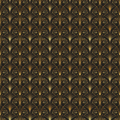 Art Nouveau golden seamless pattern, wallpaper, repeating patterns, gold lines background for cards and product designs, luxury designs