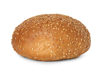 One fresh hamburger bun with sesame seeds isolated on white