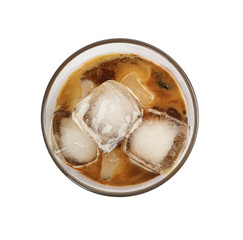 Iced coffee in glass on white background, top view - obrazy, fototapety, plakaty