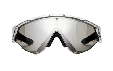 A pair of sleek, futuristic goggles floating on a white background