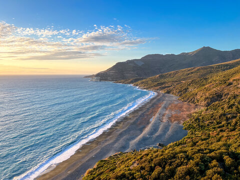 Black Plage de Nonza, Northern Corse, France, landscape at dusk