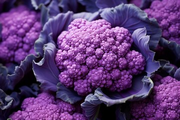 Macroscopic Closeup photo of purple cauliflower. Fresh organic raw violet vegetable. Generate ai