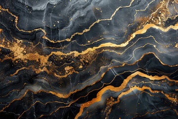 A dark marble texture with swirling patterns of deep blue and gold, resembling the natural beauty found in geode stone. Created with Ai - obrazy, fototapety, plakaty