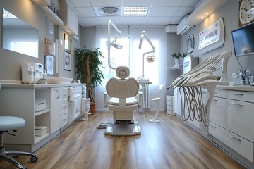 A dentist's office with modern equipment for oral health examinations - obrazy, fototapety, plakaty