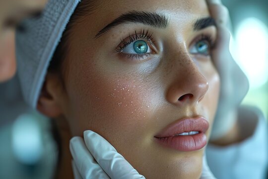 A dermatologist examining a patient's skin for signs of dermatological conditions