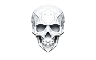A white skull with black eyes stands out on a clean white background
