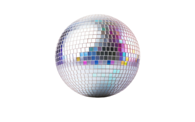 A disco ball shining on a white background