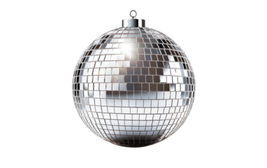 A dazzling disco ball ornament hanging from the ceiling, reflecting colorful beams of light around the room