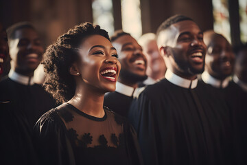African American people singing in a gospel choir - obrazy, fototapety, plakaty
